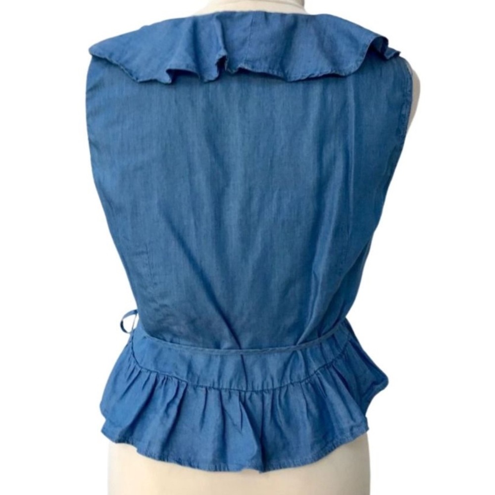 Zara Denim Ruffled Wrap Top - Picture 4 of 9